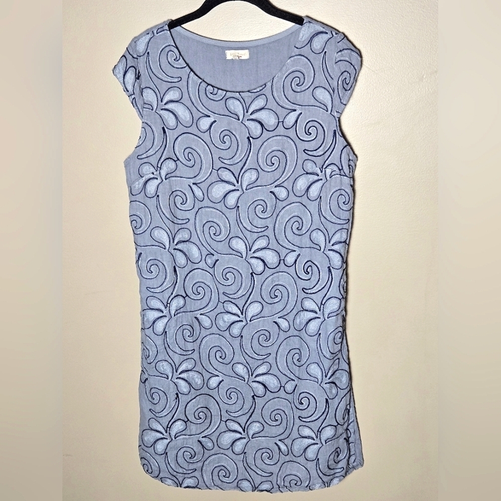 Lina Tomei Embroidered 100% Linen Coastal Chic‎ Midi Dress, XL